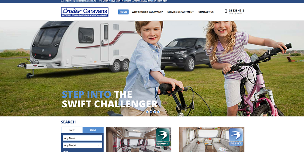 Cruiser Caravans business website hosted and designed by WDH