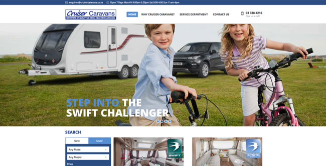 Cruiser Caravans business website hosted and designed by WDH