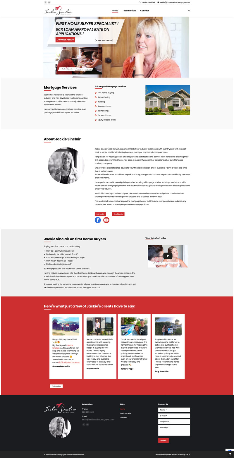 Jackie Sinclair Mortgages full webpage design image
