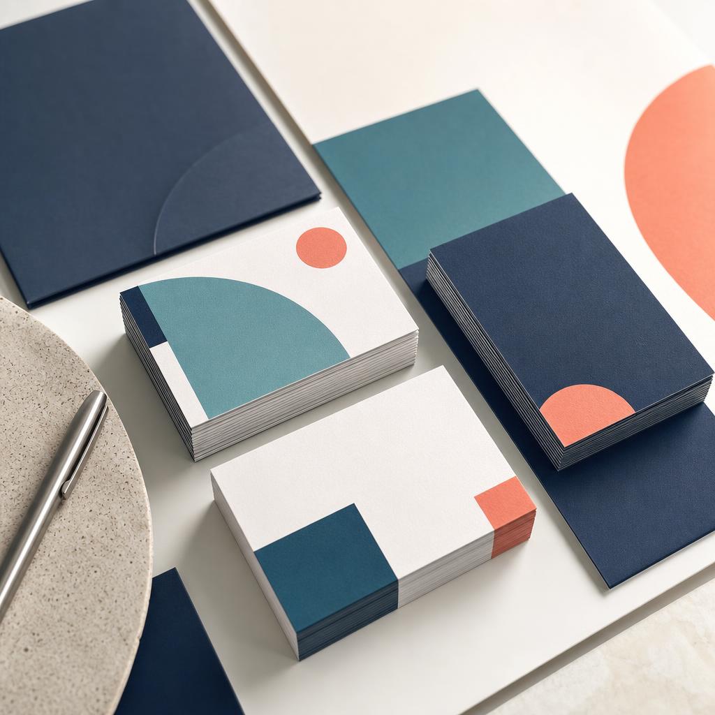 Premium printed business cards arranged on a desk